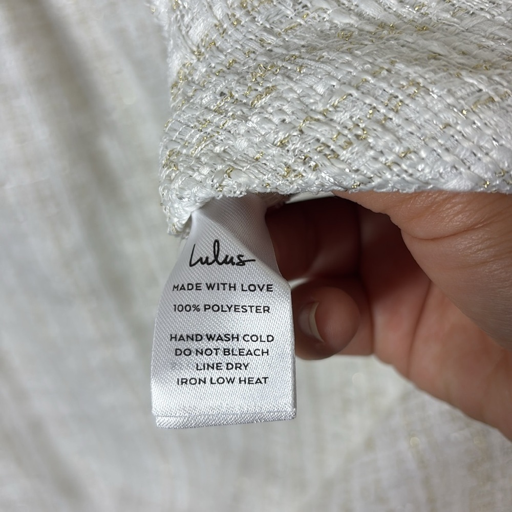 NWT Lulus Charming Pose Ivory Tweed Sequin Mini Dress size M - Picture 10 of 13